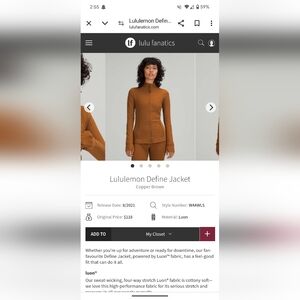 lululemon athletica Copper Brown Define Jacket